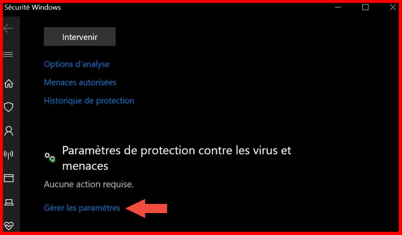 Gestion des paramètres Windows Defender